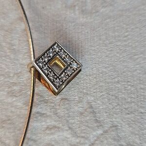 Petite Two Tone slide CZ Pendant with Sterling Silver Omega Collar Necklace 16"